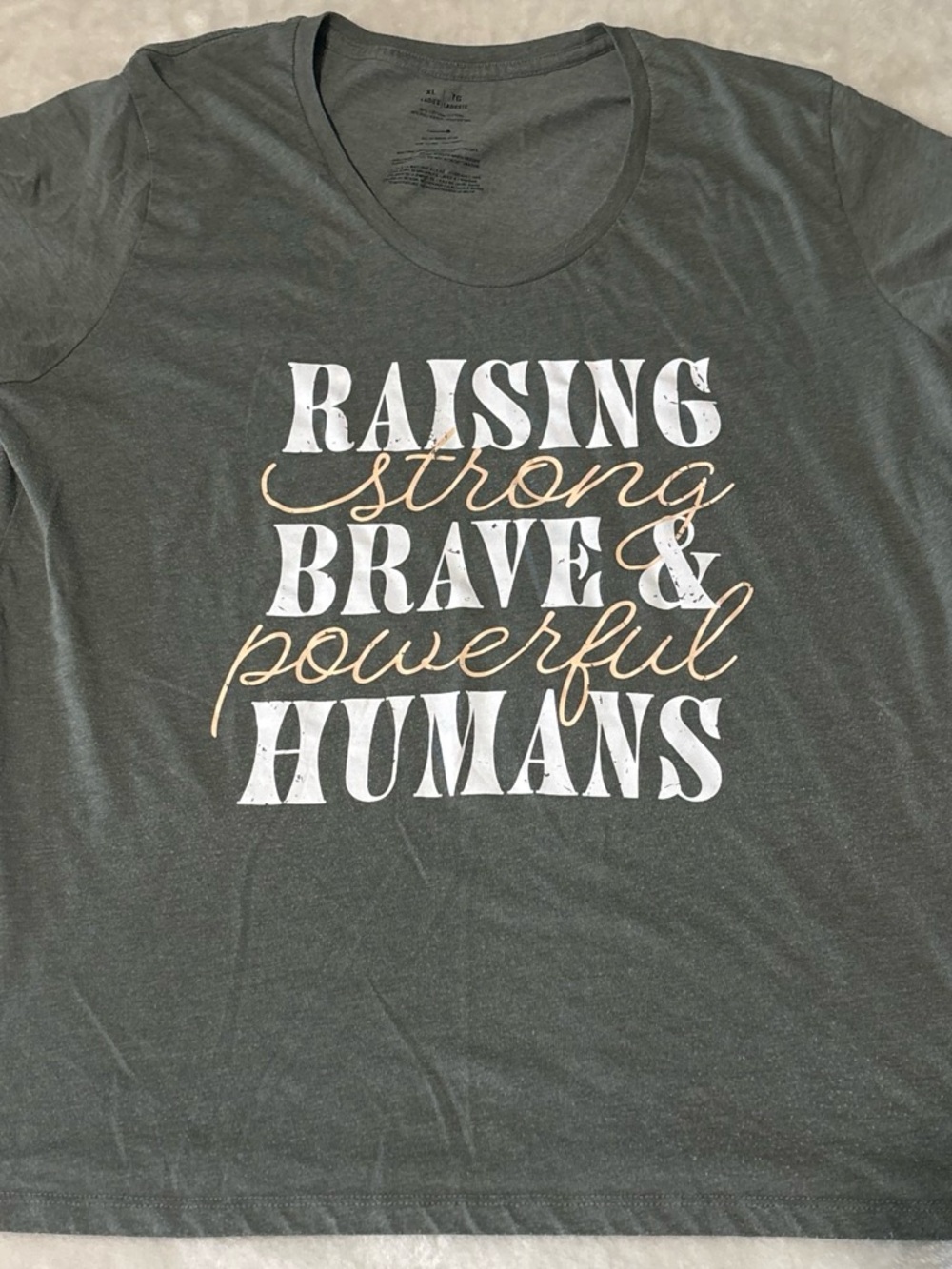 Celebrate It Charcoal Tee with White and Tan Script Slogan
